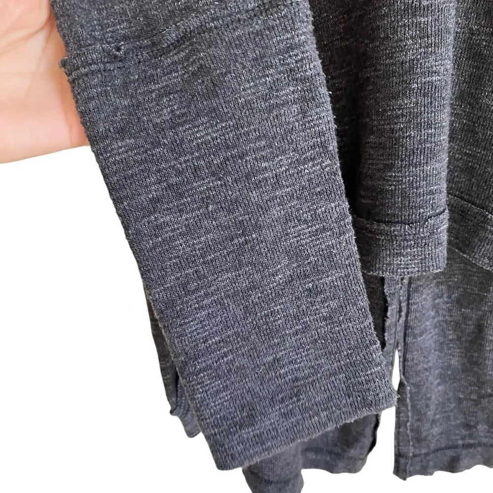 Free People We the Free Sz M Turtleneck Split Back Relaxed Top Charcoal Gray